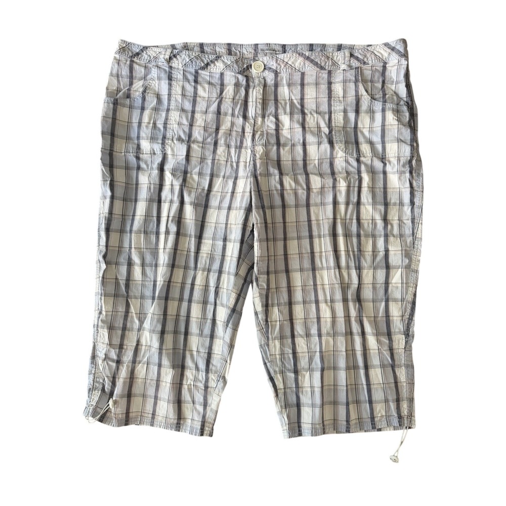 Fashion Bug Women's 26 Blue White Gray Plaid Bermuda Skimmer Shorts | SKU 0596